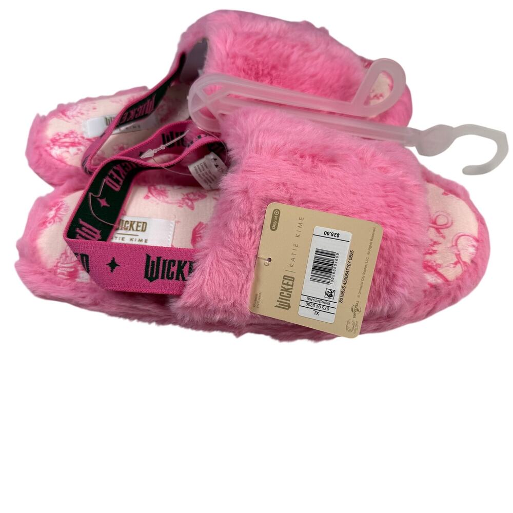 Wicked Slippers Girls XL Kids 6-7 Pink Fluffy Ankle Strap NWT